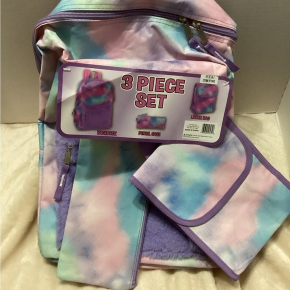 NWT Back Pack 3 piece set. Pastel Rainbow back pack, lunch bag, pencil bag - Picture 2 of 2